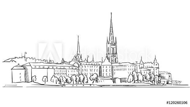 Bild på Stockholm Panorama Famous Outline Landmark Sketch